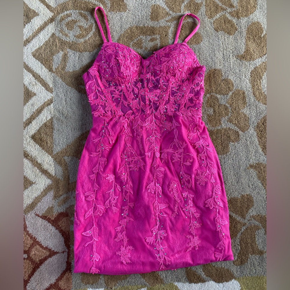 Vibrant Pink Lace Mini Dress